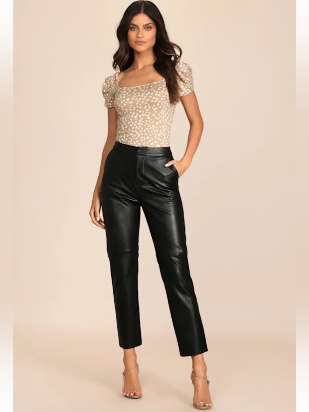 Lulu’s NWT Black Faux Leather Vegan Straight Leg Trouser Pants Size Medium